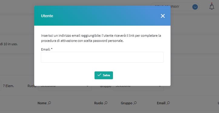 inserisci nuovo utente mail