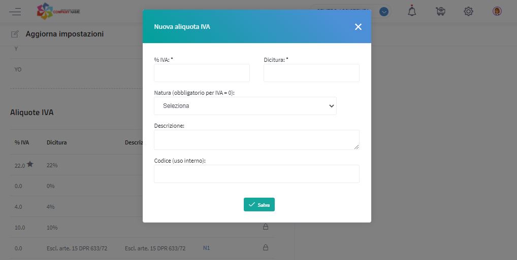 Aliquota iva aggiungi nuova