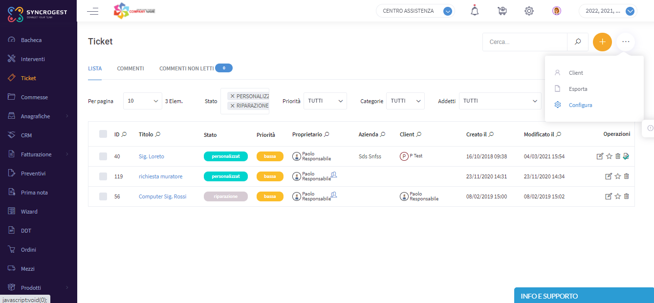 Configura ticket modulo