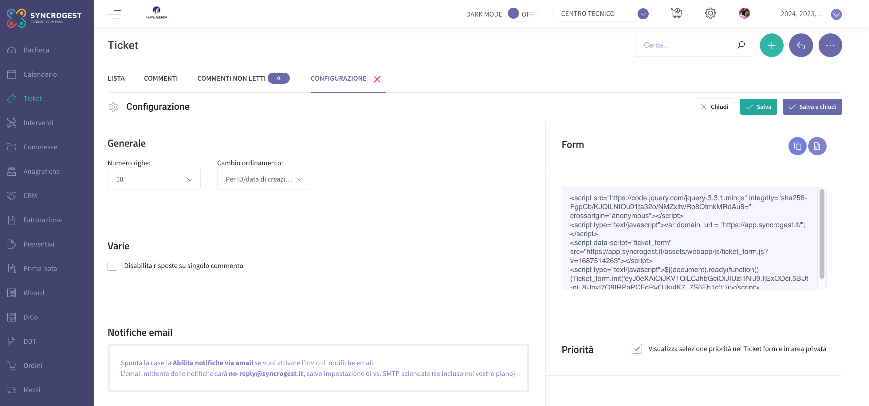 configura modulo ticket