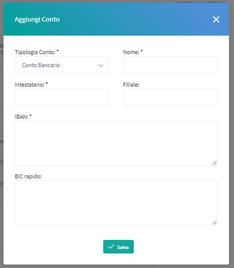 aggiungi nuovo conto bancario