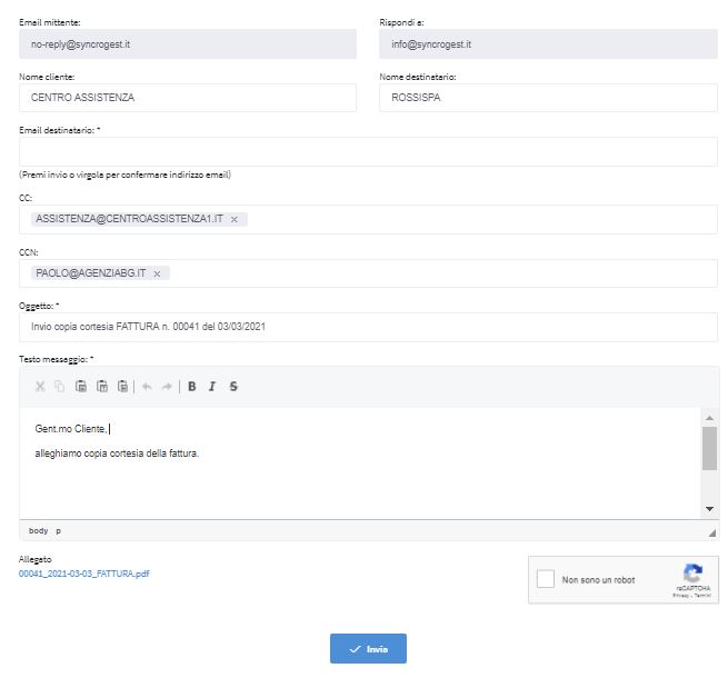 invia email cliete fattura