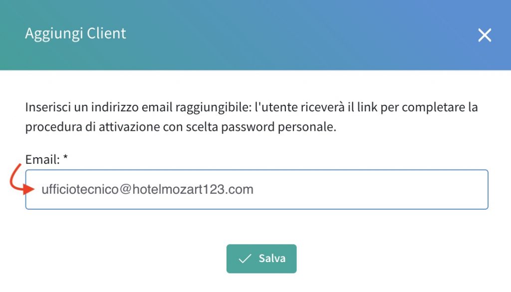 inserimento mail del client