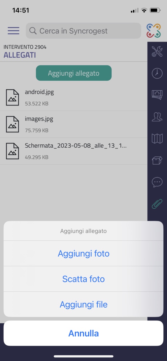 aggiunt allegati in app