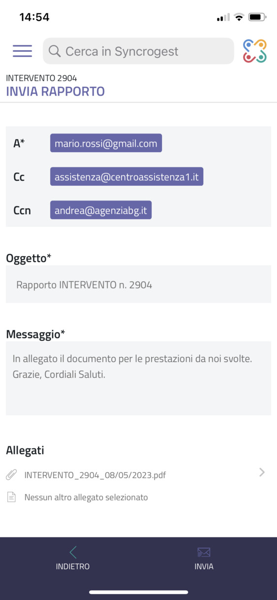 invio mail con rapportino