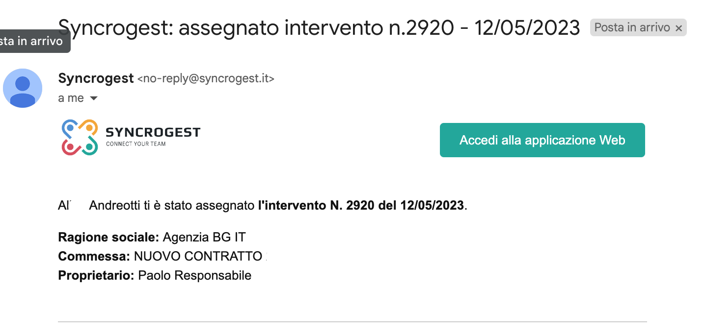 mail attribuzione intervento