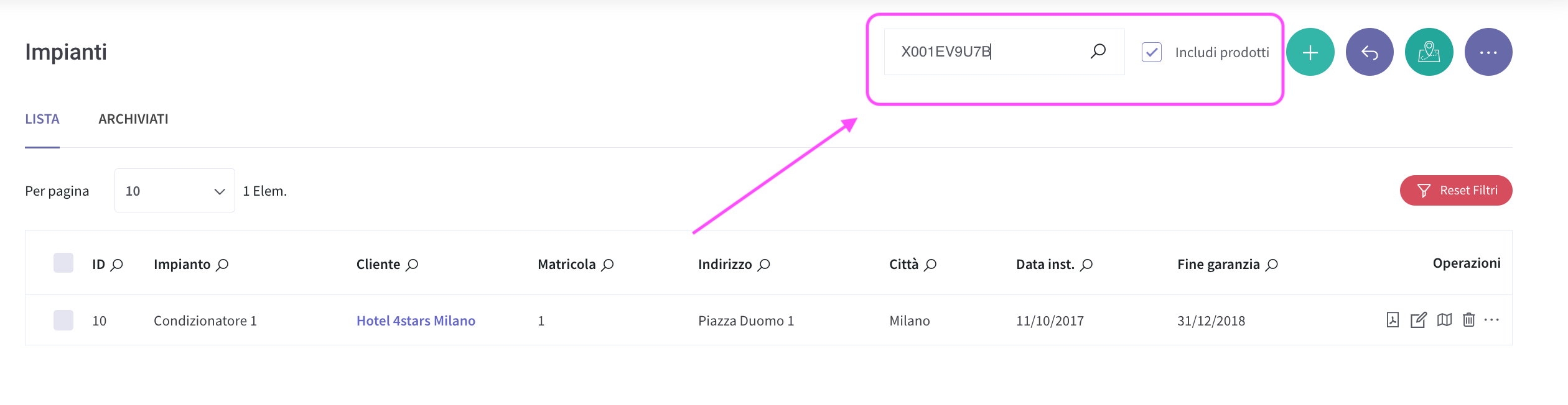 RICERCA MATRICOLA SU INTERVENTI