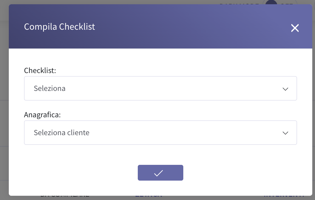 seleziona checklist libera e cliente