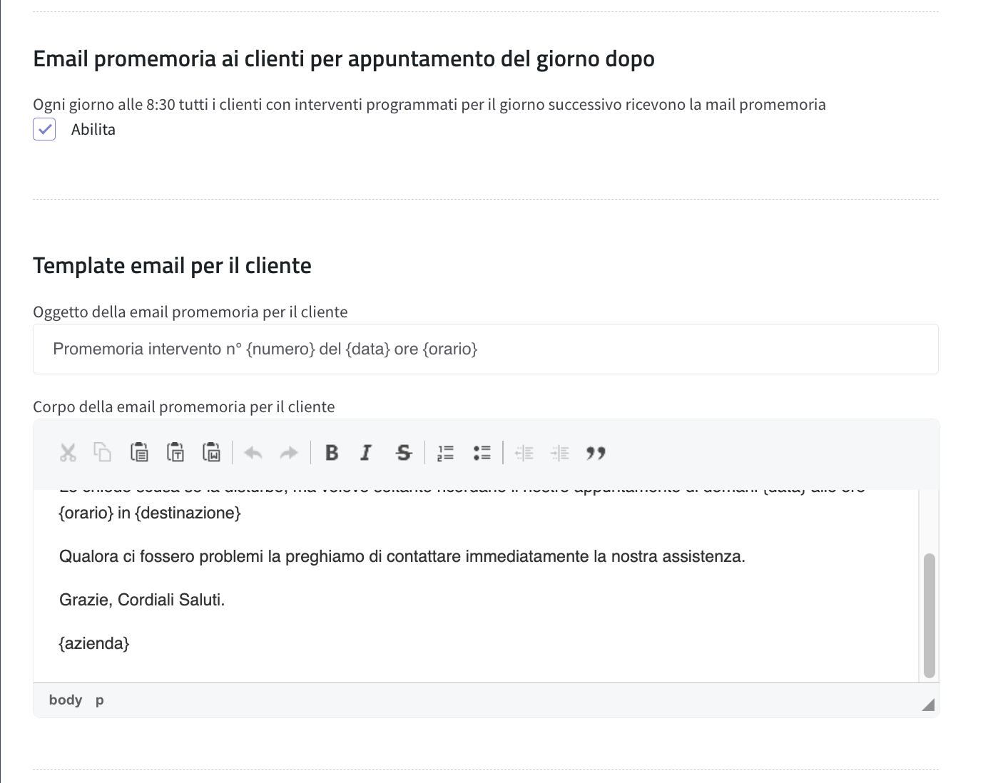 testo mail promemoria ai clienti